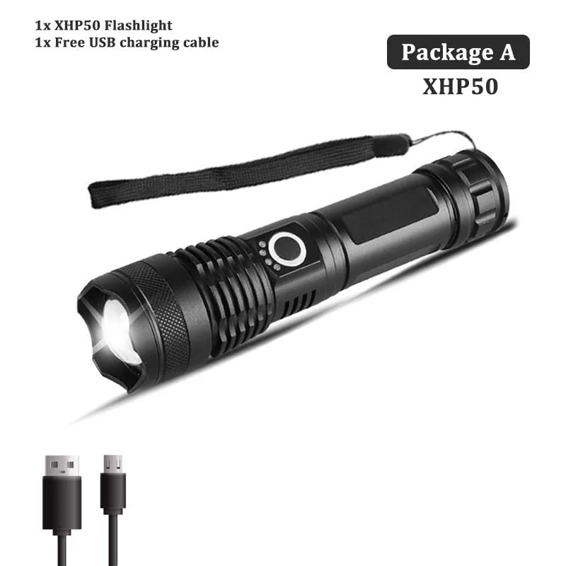 Блики XHP70.2 светодиодный фонарик usb зарядка Тактический сверхъяркий фонарик водонепроницаемый зум охотничий свет с помощью батареи 18650 или 26650 - Испускаемый цвет: XHP50-A