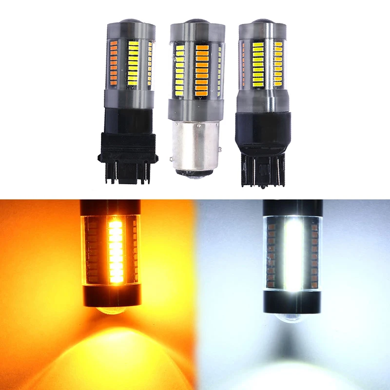 1pcs 1157 T25 3157 T20 7443 Led 4014 66SMD 12V Dual Color White Amber Auto Car Bulbs DRL with Turn Signal Lights Brake Lamp | Автомобили и