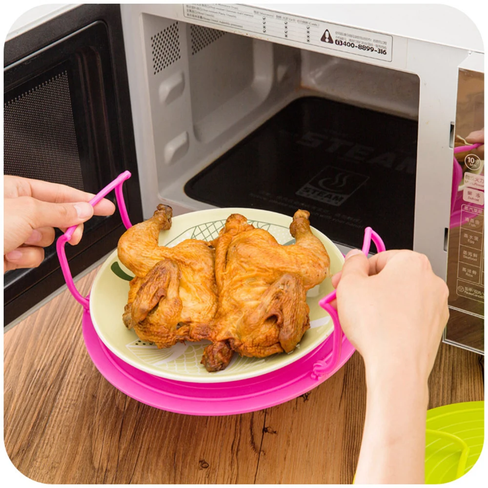 

Plastic Microwave Oven Plate Tray Multi-function Microwave Plate Shelf Double Layer Rack Bowls Holder Organizer Kitchen Tool