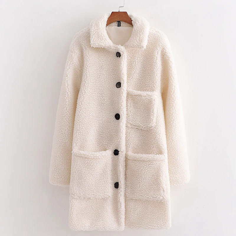 

RR Turn Down Collar Jackets Women Fashion Fleece Coats Women Elegant Single Breasted Pockets Jackets Female Ladies IW