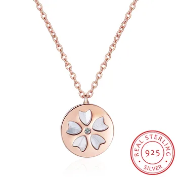 

Delicate Cherry Blossom Necklace 925 Sterling Silver Clear CZ Statement Jewelry for Women Heart-shaped Collarbone Chain Choker