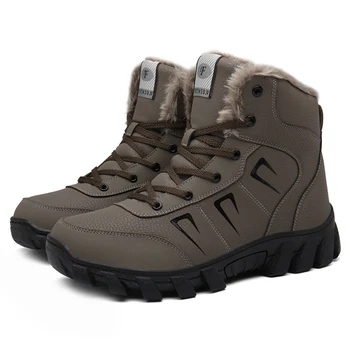 

Boots Men 2020 Leather Sport Winter Boots Fleece Lined Thickened Waterproof Non-slip Men Women Shoes Booties Zapatillas Hombre