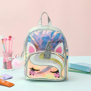 

Women Laser Cartoon Unicorn Backpack Transparent PVC Sequin Glittering Clear Schoolbag Girl Waterproof Holographic Bag Wholesale