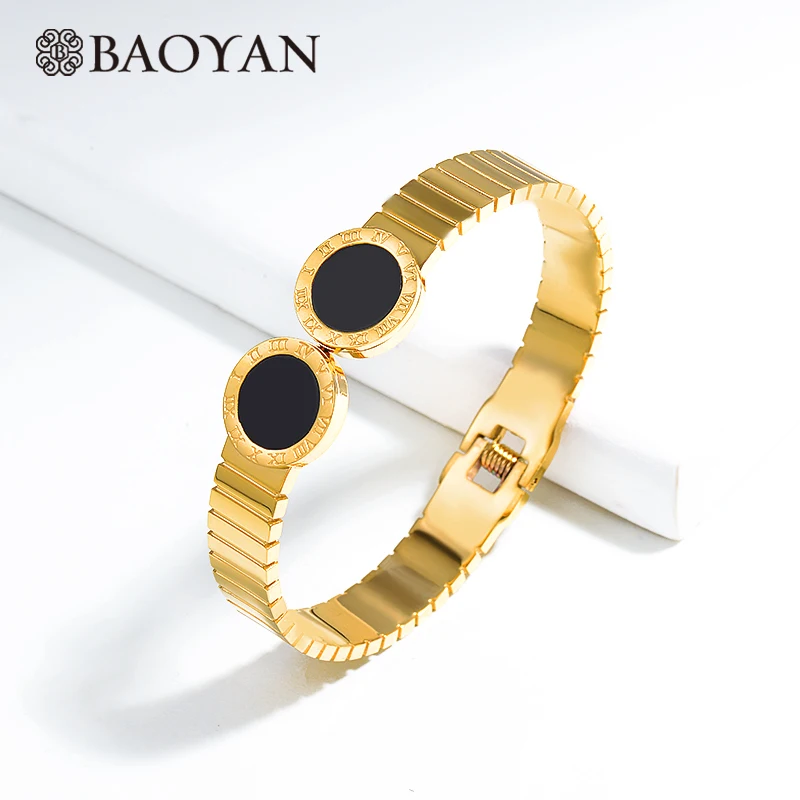 Baoyan, роскошный браслет из нержавеющей стали, браслеты, золотой, серебряный наручный браслет, Круглый, черный, акриловый, манжета, браслет, браслеты для женщин