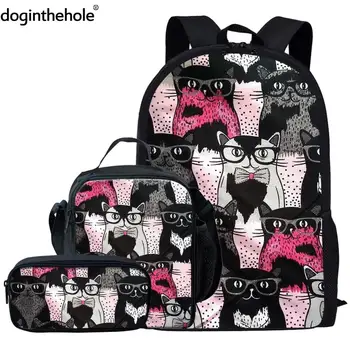 

Doginthehole Animal Pattern Schoolbag Girls Children Student Fashion Bag Cartoon Print Cat 3PCS Set Teenager Cute Custom Satchel