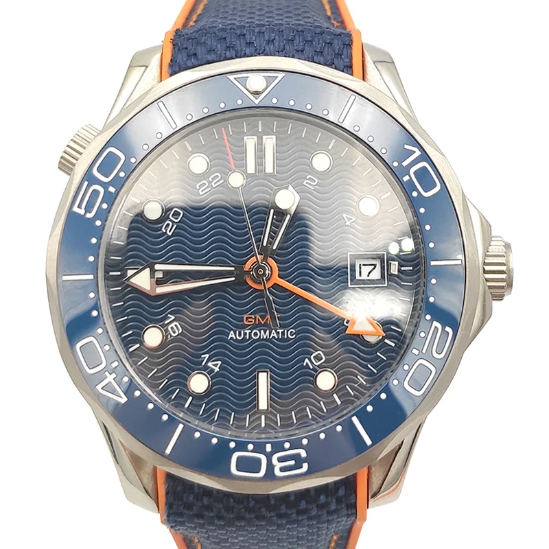 

HOT 41mm Automatic Men's Watch GMT Dual Time Sapphire Crystal Blue Ceramic Bezel Insert Rubber Strap High Quality Wristwatch