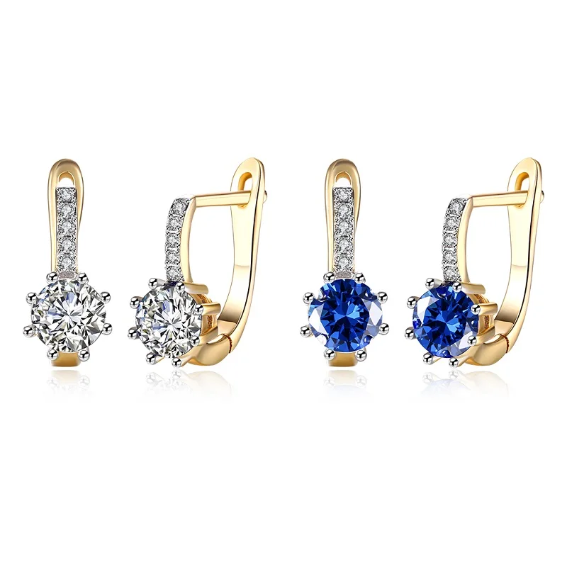 

Luxury 2Sets Blue White AAA Zircon Stud Earrings Women Champagne Gold Earrings For Ladies Fashion Silver Color Jewelry Wholesale
