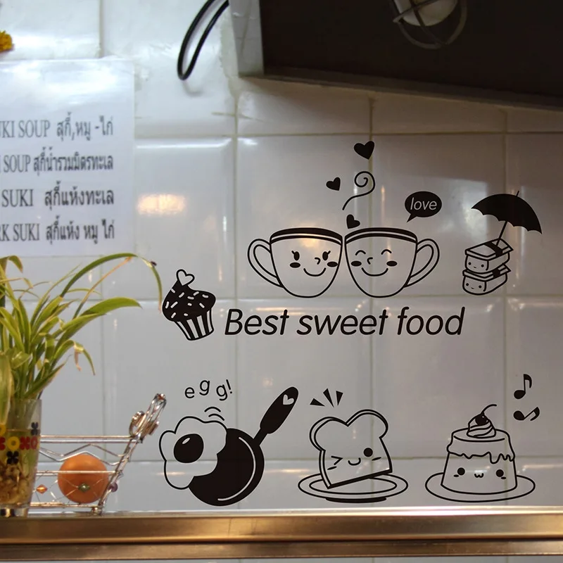 0120 съемные настенные наклейки для комнаты украшения стен Ресторан Кухня счастливый Западный холодильник для пищи кофе клейкая бумага