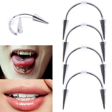 

Tooth decoration new medical stainless steel C rod smile lip tiger tooth nail zombie tooth lace nail vampire piercing jewelry