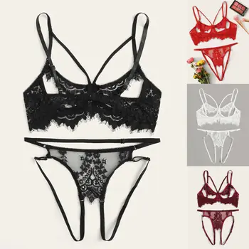 

Sexy Women Lace Floral Bralette Open Shelf Bra Push Up Bra G-string Set Intimate Sexy Lingerie Sleepwear Gift 4 colors
