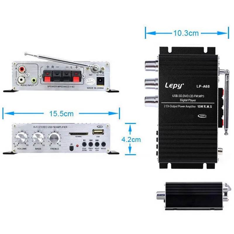 Автомобильный стереоусилитель 15WX2 USB / FM|car auto amplifier|auto car amplifiermotorcycle amplifier |