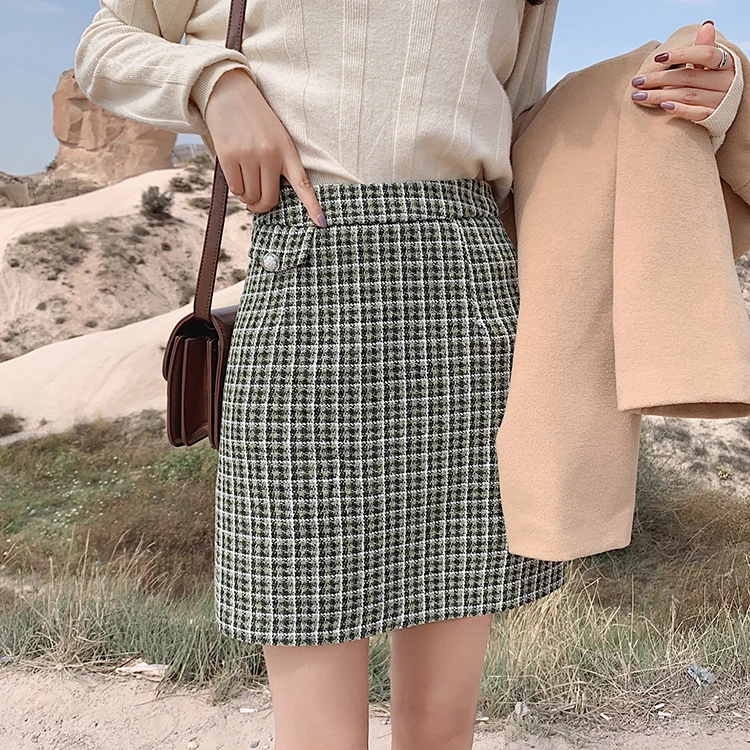 MISHOW Осенняя модная винтажная клетчатая юбка для женщин умеренная высокая талия облегающая мини юбка MX19C2484