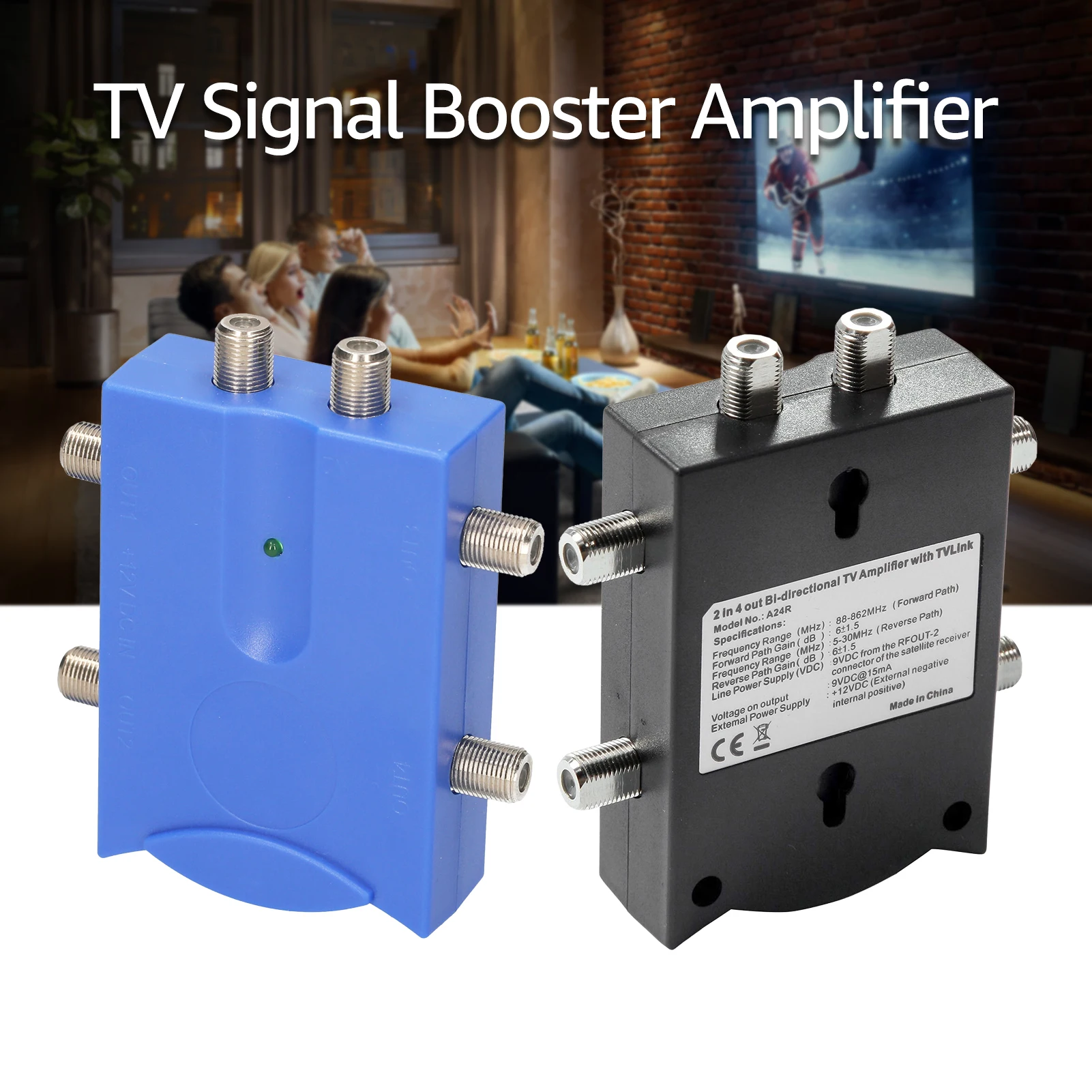 Bi directional TV Amplifier 2 Inputs TV Antenna Signal Booster with 4 Output Low Noise TV Signal