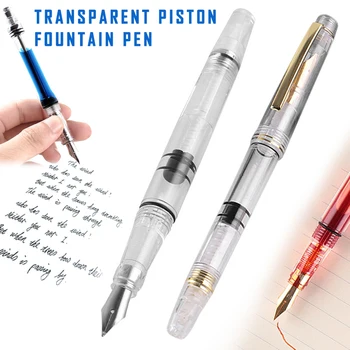 

Transparent Piston Fountain Pen Clear Ink Pen EF F Nib Extra Fine Large Capacity Writing VDX99