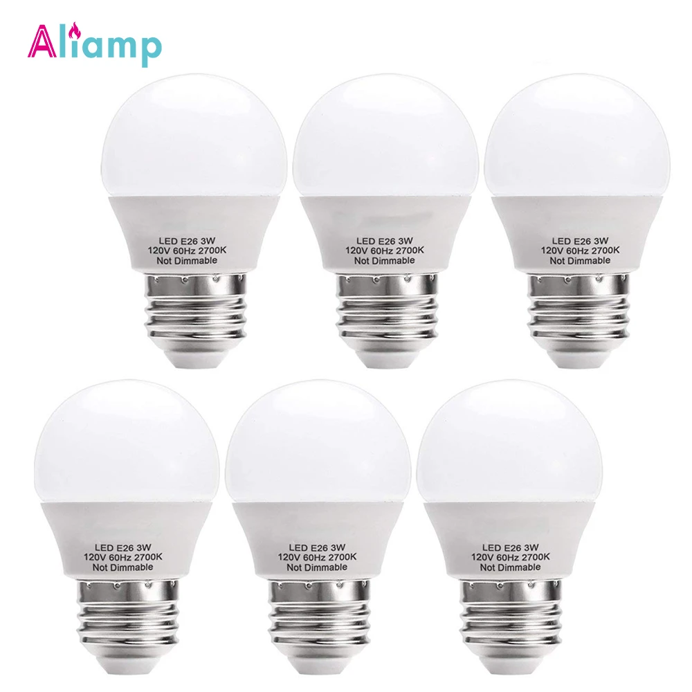 Bombillas E26 E27, 3W, lámpara de globo, Blanco cálido, ahorro de energía, 25W, iluminación interior equivalente para puerta de dormitorio, 6 unids/lote|Bombillas y tubos AliExpress