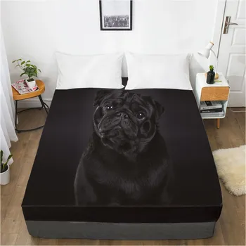 

3D Fitted Sheet Bed Mattress Fitted Cover Custom Design Bed Linens Sheets Bedsheet 198*203cm Animal Dog Black Printed Bedding