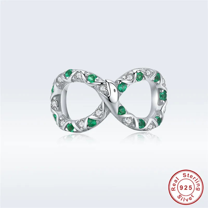 Fit браслет в европейском стиле Silver 925 Original Infinite Love Green CZ бусины с имитацией змеиной