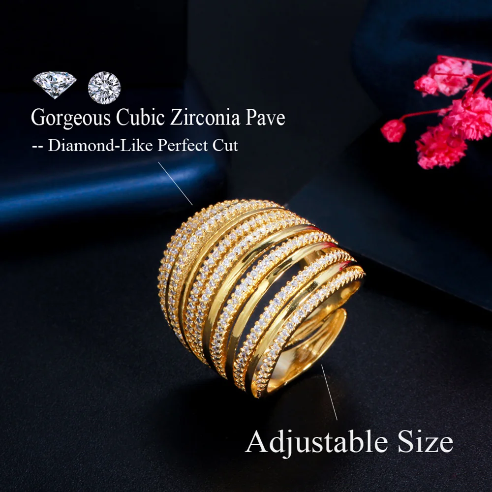 Pera Delicate Micro Full CZ Zircon Pave Indian Gold Color Adjustable Bridal  Wedding Party Finger Rings for Female Jewelry R167