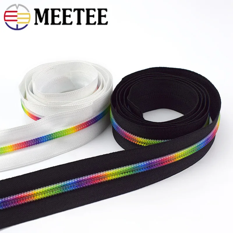 

Meetee 2M/5M/10M 5# Nylon Colored Tooth Zipper Black White Cloth Code Loading Zipper DIY Home Textile Bag Sewing Accessories