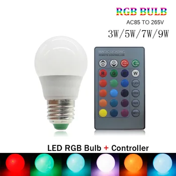 

E27 LED 3/5/7/9W 16 Color Changing Magic Bulb 220V 110V RGB + White Remote Smart Light lamp Dimmable Memory+IR Remote Controller