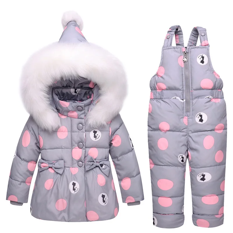 

Russian Winter Suit for Children Baby Girl Duck Down Jacket coat and Pants 2pcs Warm Clothing Set Thermal Kids Clothes Snow Wear
