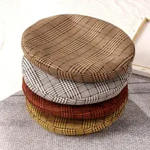 Клетчатая плоская темно-синяя кепка Женская Модный берет шапка Ретро клетчатый Печатный головной платок, шарф шапки элегантная шапка s gorros Mujer invierno# D