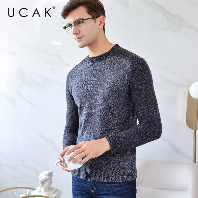 Promo UCAK Brand Pure Merino Wool Sweaters Men New Fashion Tops Casual O-Neck Streetwear Autumn Winter Pull Homme Warm Sweaters U3133
