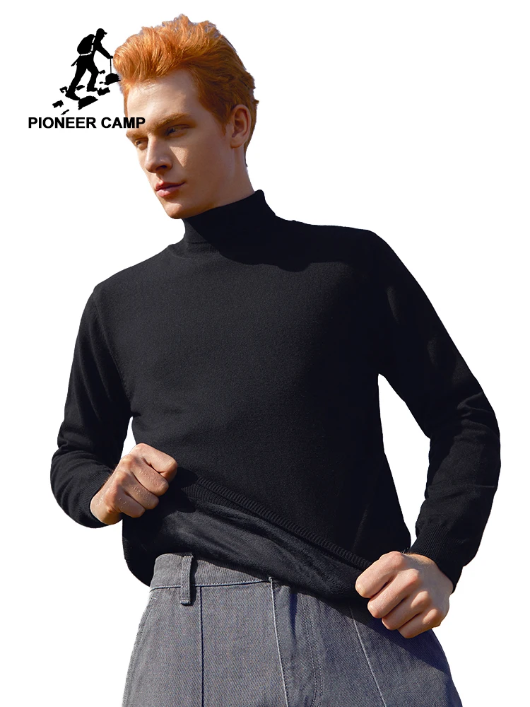 ^Cheap Pioneer Camp classic Thick Sweater Men Warm Fleece Turtleneck Solid Black Gray Causal Men's Pullover AMS902276