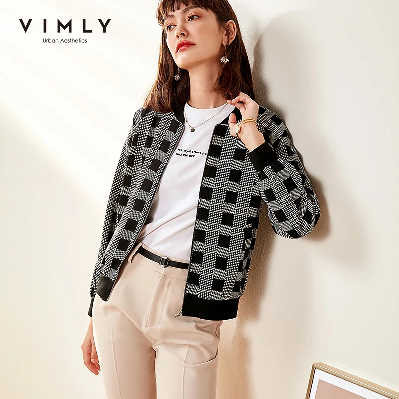 Женская короткая куртка Vimly винтажная клетчатая повседневная на молнии F0311