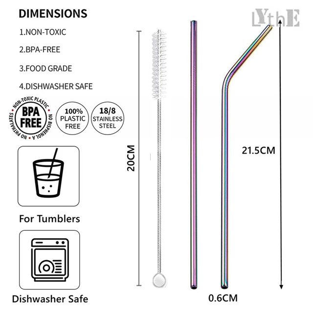 10Pcs Reusable Drinking Straw Metal Straws 304 Stainless Steel Straws Set with Brush Bar Cocktail Straw for Glasses Drinkware 6