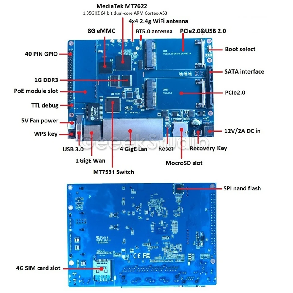 Новинка! Banana Pi R64 MT 7622 с открытым исходным кодом wifi маршрутизатор макетная плата MT7622 4 Gigabit Порты lan 1 порт Gigabit WAN 64 бит чип