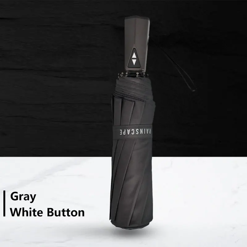 Шестиугольная ручка 125 см автоматический большой зонт от дождя для женщин 3 раза ветростойкий большой зонт для мужчин Путешествия бизнес автомобиля Зонты - Цвет: Gray-White Button