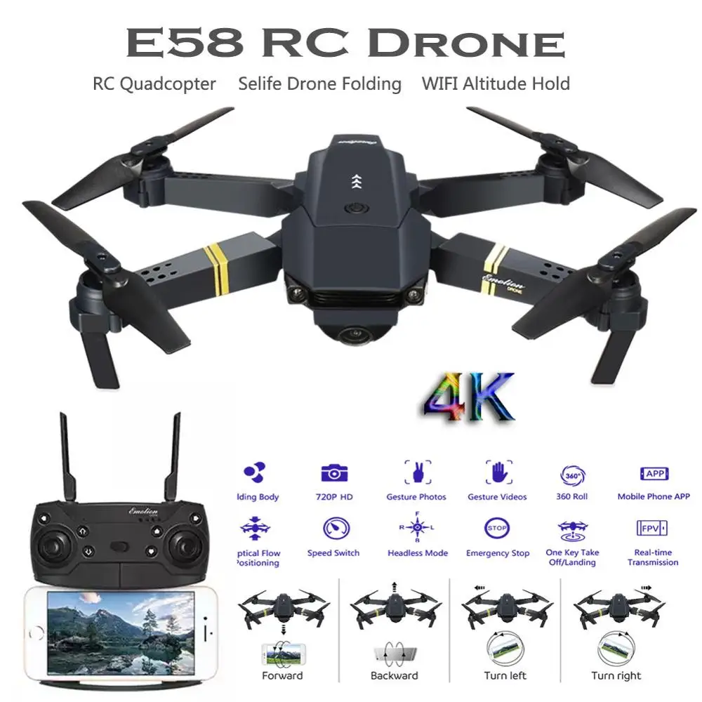 $29.74 RC Drone with 72010804K P HD Camera WIFI Altitude Hold Selfie Drone Folding RC Quadrocopter VS E5