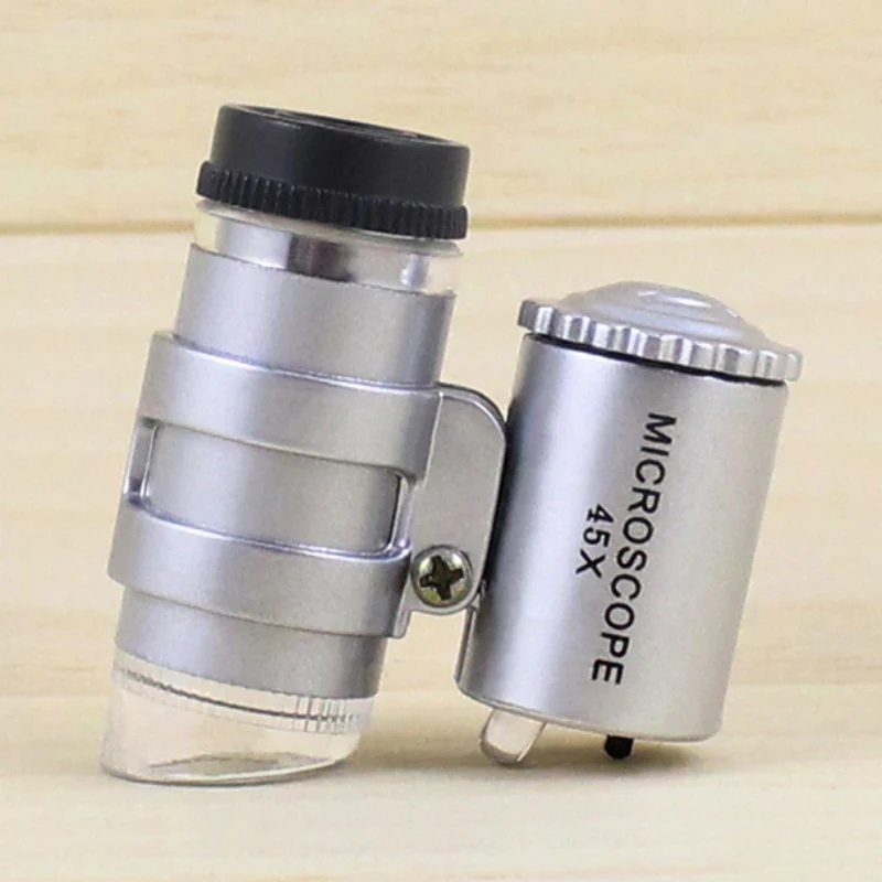 

45X Pocket Microscope With LED Lamp Jeweler Loupe Lens Illuminated Magnifier Glass Seniors Loupe Jewelry Repair Tool Reading