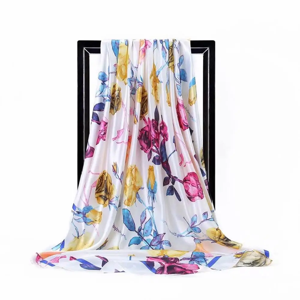 

Scepter Pattern Printed Ink Blue Scarf Women Embroidered Silk Handkerchief Square Bandana Foulard Neckerchief Female DFK026
