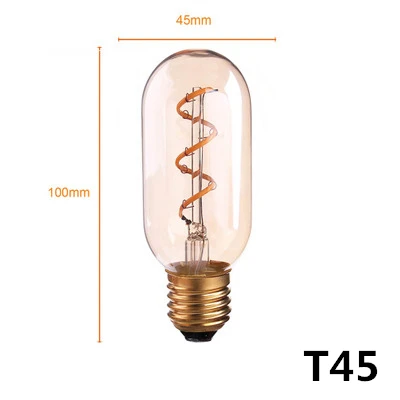 Ампулы светодиодный Эдисон лампы T45 ST64 G80 G95 G125 Супер Спираль светильник лампочка Винтаж светодиодный ламп накаливания 220V E27 3-4 Вт Ретро Декор настенные светильники - Цвет: T45