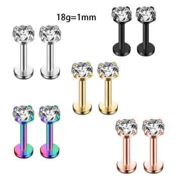 

18G 3mm Round Crystal Zircon Tragus Piercing Ear Cartilage Lip Labret Earrings 316L Surgical Steel Body Jewelry Helix Piercing