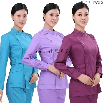 

Women Uniforms Long Sleeve Scrub Top and Pants Winter Cotton Side Opening Coat Stand Collar Clinic Dentist Workwear Clothes