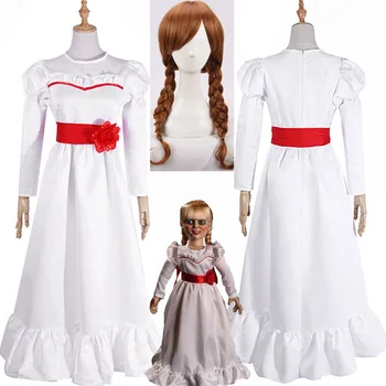 

2020 Ghost Doll Annabelle Cosplay Costume Bride of Chucky Conjing Doll Annabelle White Skirt Halloween Party Dress Horror Movie