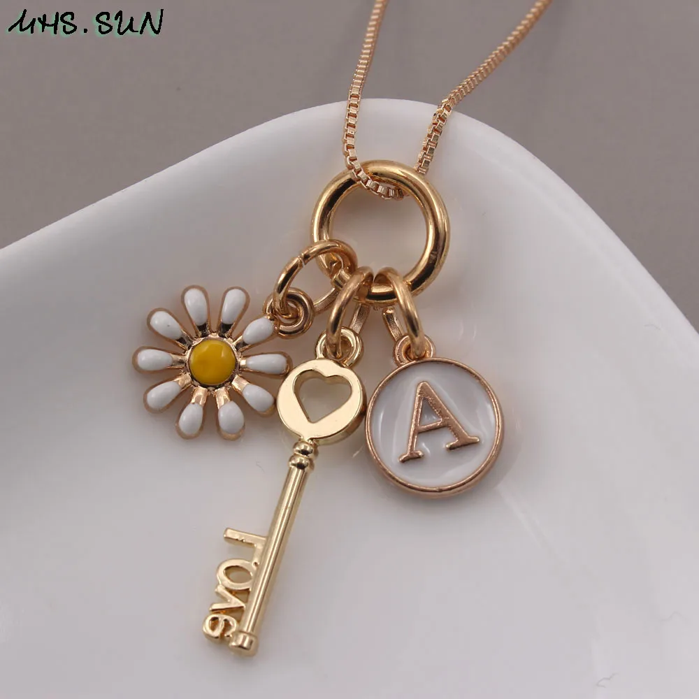 MHS.SUN, модные A-Z подвески-буквы, ожерелье для девочек, длинная цепочка, ожерелье с буквенным алфавитом и цветком, очаровательное ювелирное изделие