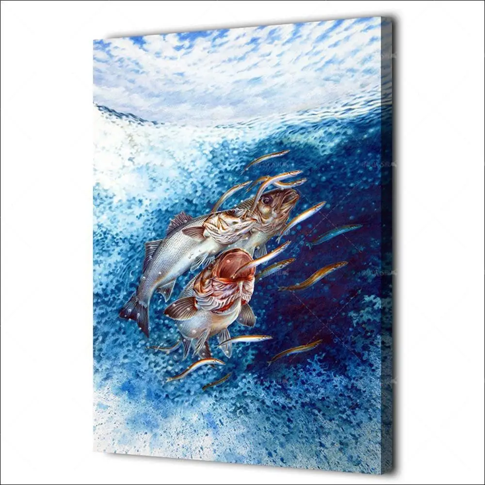 

Home Decor Abstract 1 Piece Fish Eating Wall Art Canvas Painting Aesthetic Art Poster HD Print Wall Picture ForLiving Room Frame