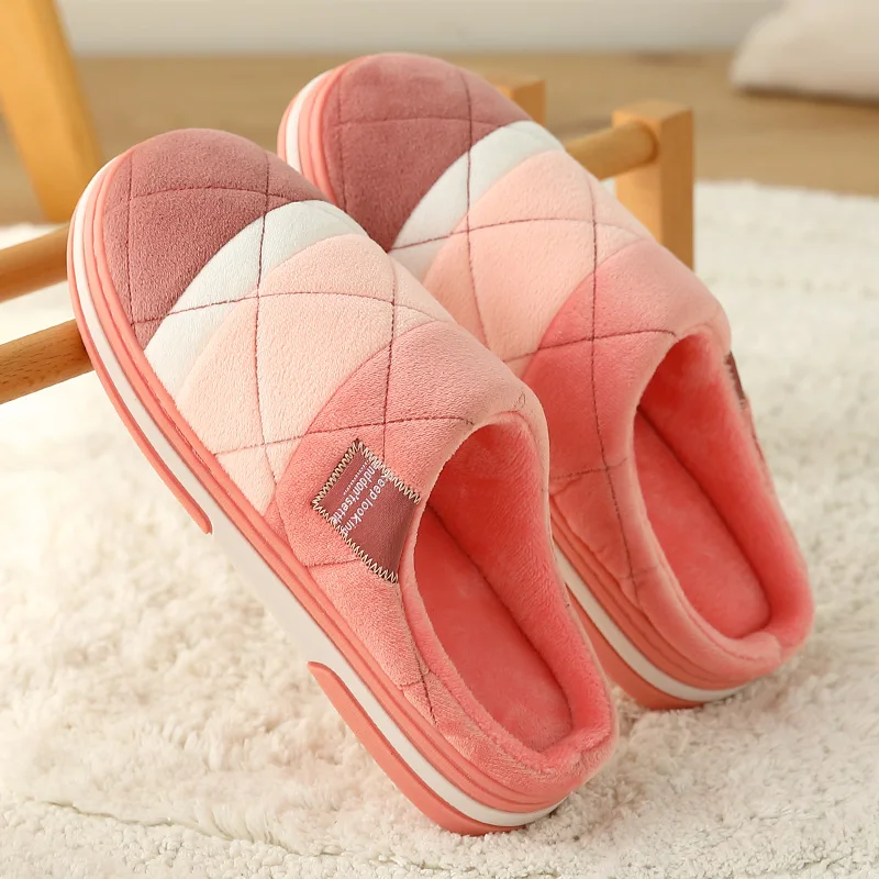 ASIFN/Новинка; хлопковые тапочки; мужская домашняя обувь; большие размеры; Теплая мужская домашняя обувь на толстой подошве; нескользящая домашняя хлопковая обувь на меху; женская зимняя обувь - Цвет: Розовый