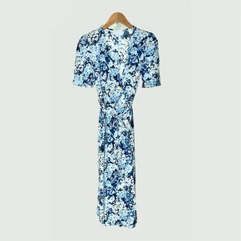 

Women Dress 2019 Spring and Summer Elegant Side Button Wrap Long Dress