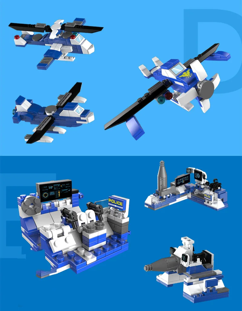 6 IN 1 City Police Building Blocks Compatible With LegoINGlys Vehicle Aircraft Boy Toys Educational Truck Block Model Bricks (9)