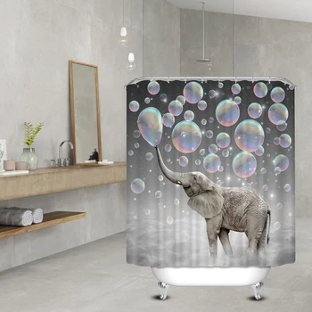 

Home Decor Digital Printed For Bathroom 180x180cm Waterproof Polyester Shower Curtain Machine Washable Elephant Pattern Hanging