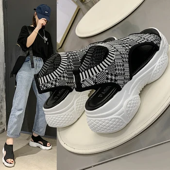 

HQFZO Casual Women Platform Sandals Are Summer Slip On Femmes Sandales Elastic Knitting Sneakers Sandals Comfortable Summer 2020