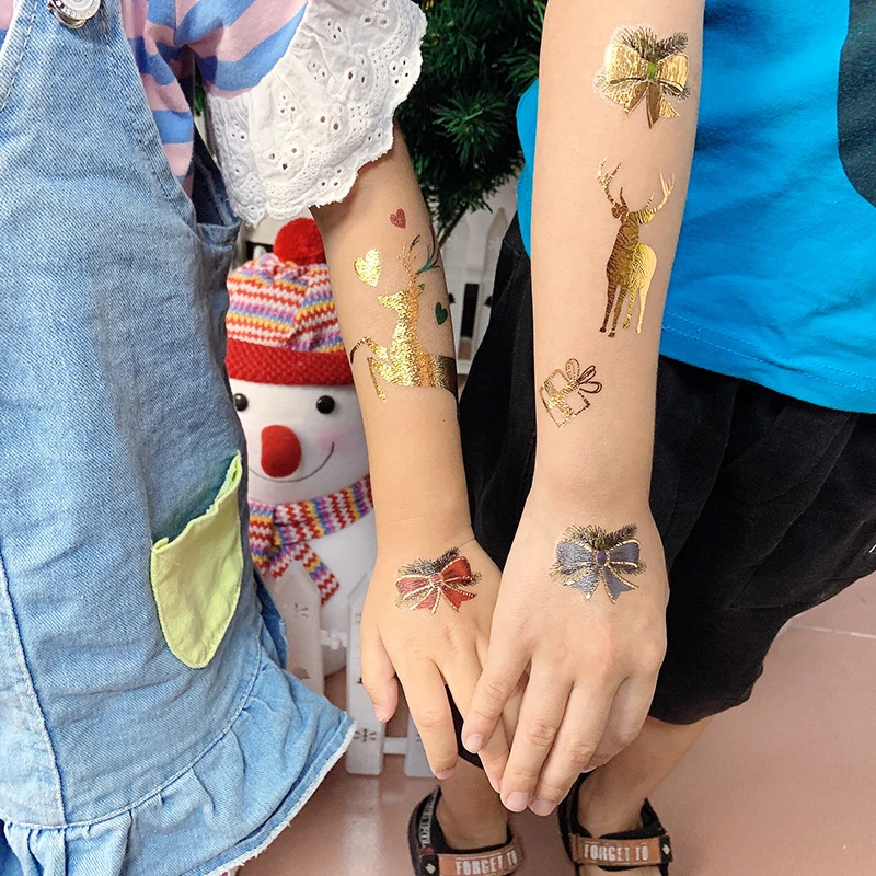kids temporary tattoos stickers for hand finger gold metal temporary tattoo stickers Christmas face festival glitter children