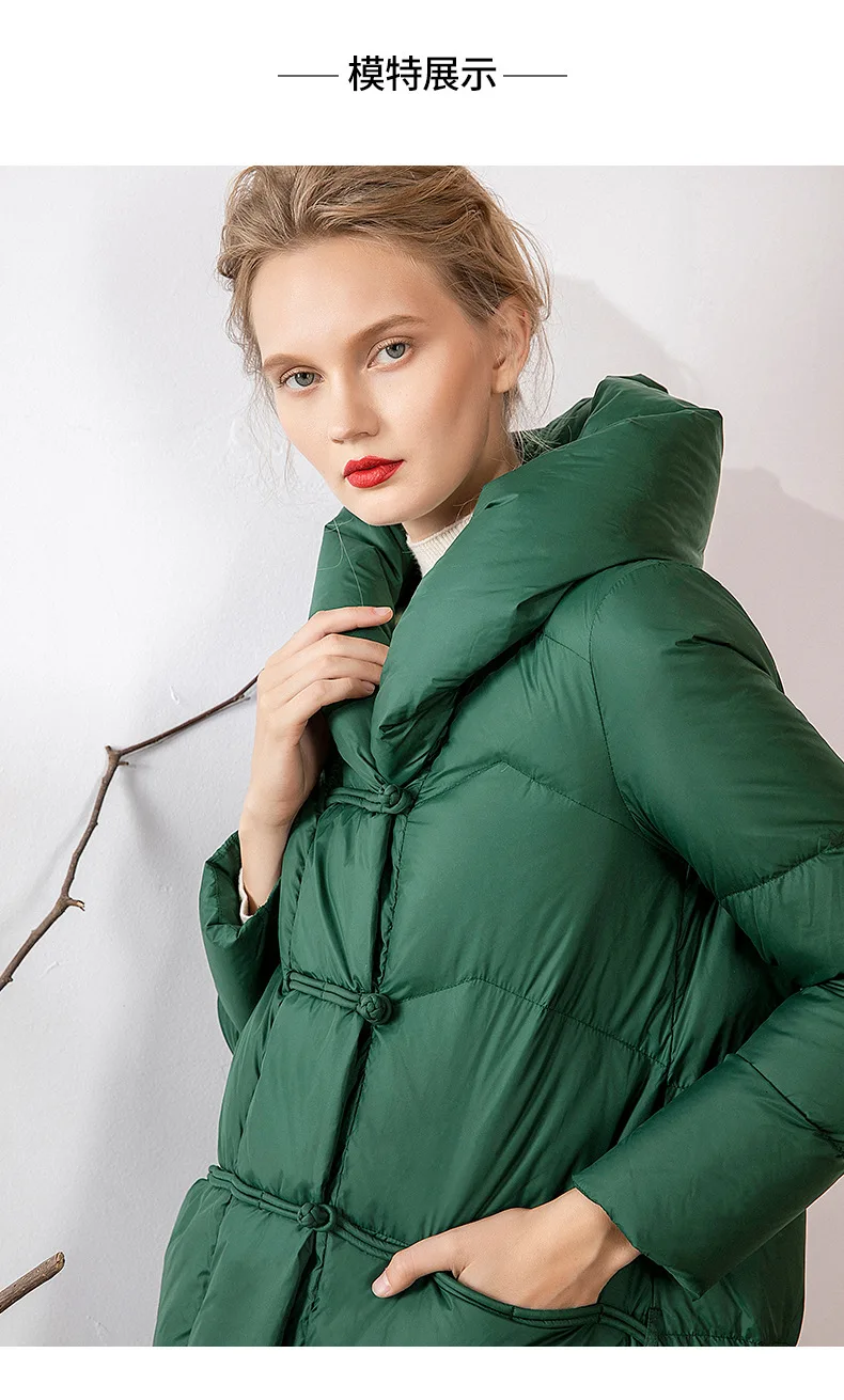 Винтажная длинная куртка-пуховик на утином пуху, женская элегантная Роскошная брендовая Новинка, зимняя теплая парка, женские зеленые пальто, стеганая женская верхняя одежда