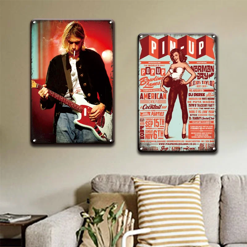 Rock N Roll Metal Wall Art Tin Sign Vintage Bathroom Home Decor Football Pin Up Girl Poster Tin Plates Laundry Barber Shop Decor Lazada