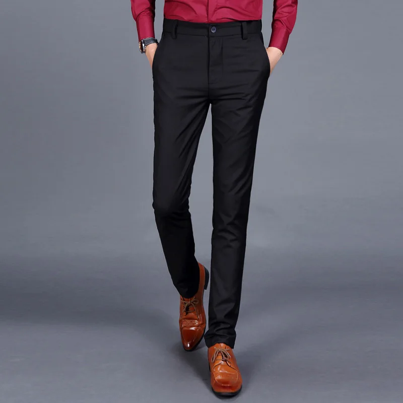 Брендовые брюки мужские повседневные эластичные длинные брюки мужские хлопковые тонкие прямые серые рабочие брюки мужские деловые брюки большого размера 28-38